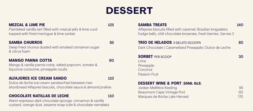 Dessert Menu Mamasamba