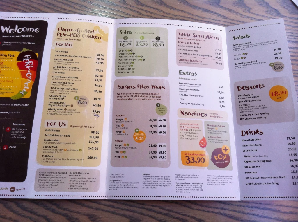 Nando's Drinks Menu Prices