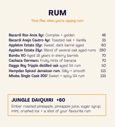 Rum Mamasamba Menu