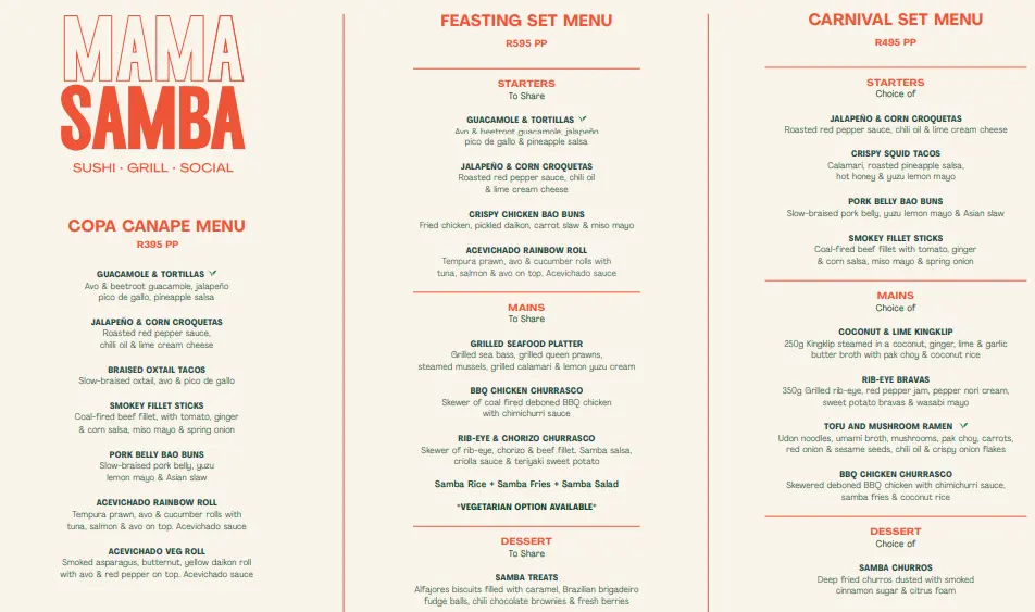 Starters Mamasamba Menu