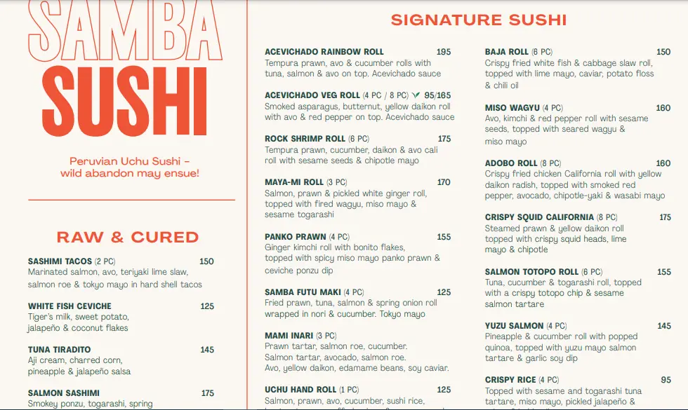 Sticks &  Sushi Mamasamba Menu