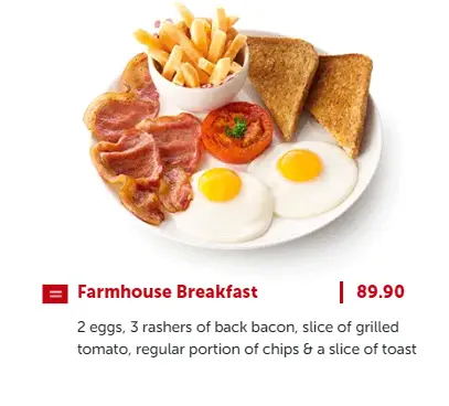 Wimpy Breakfast Menu Prices