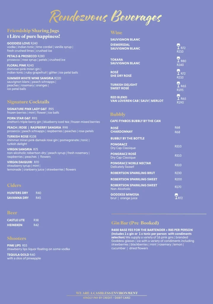 Goddess Cafe Menu