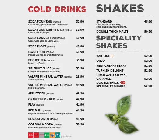 Panarottis Drinks Menu Prices