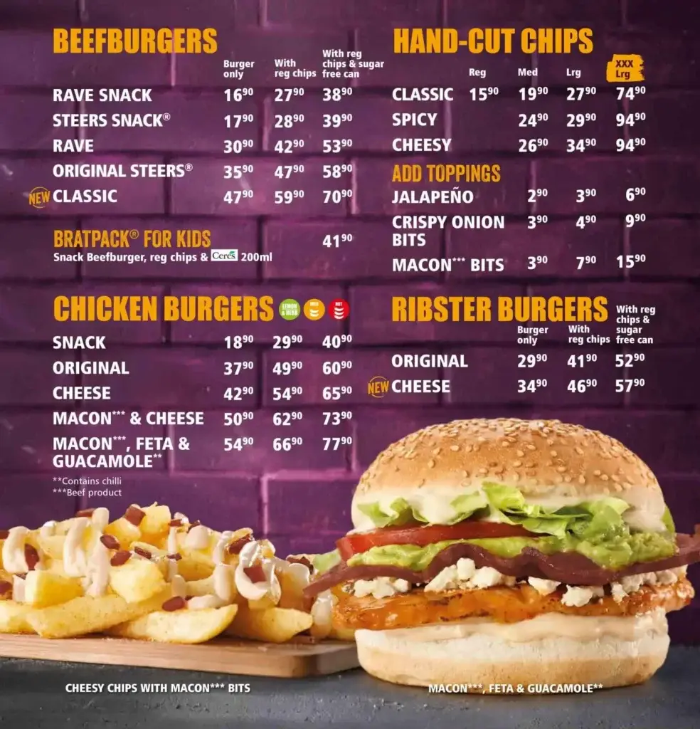 Steers Breakfast Real Value Classic Burgers & Real Hungry King Menu